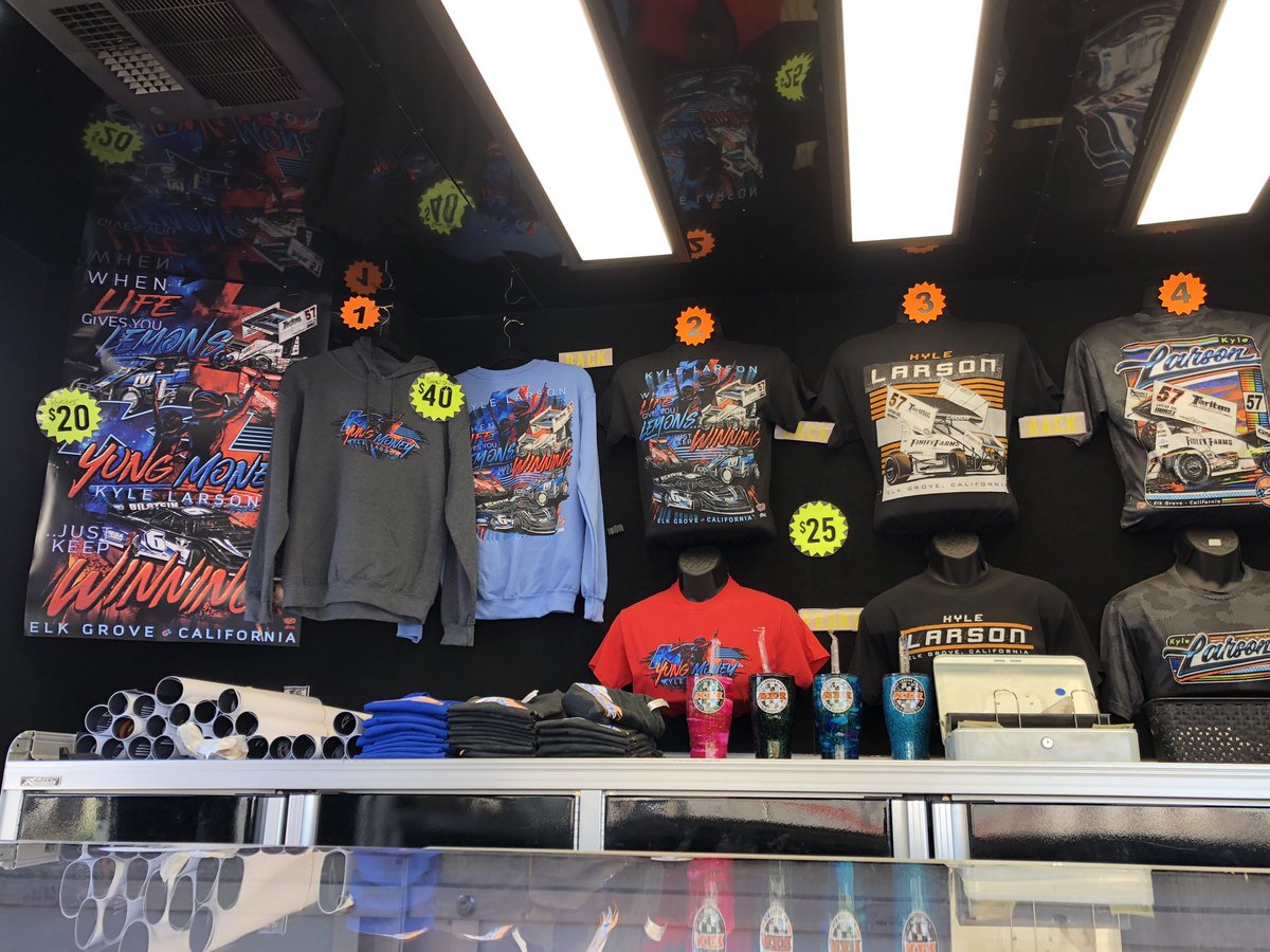jacqbrush's tweet image. The @ShopKyleLarson van is open in the vendor row area at @TheDirtTrack!