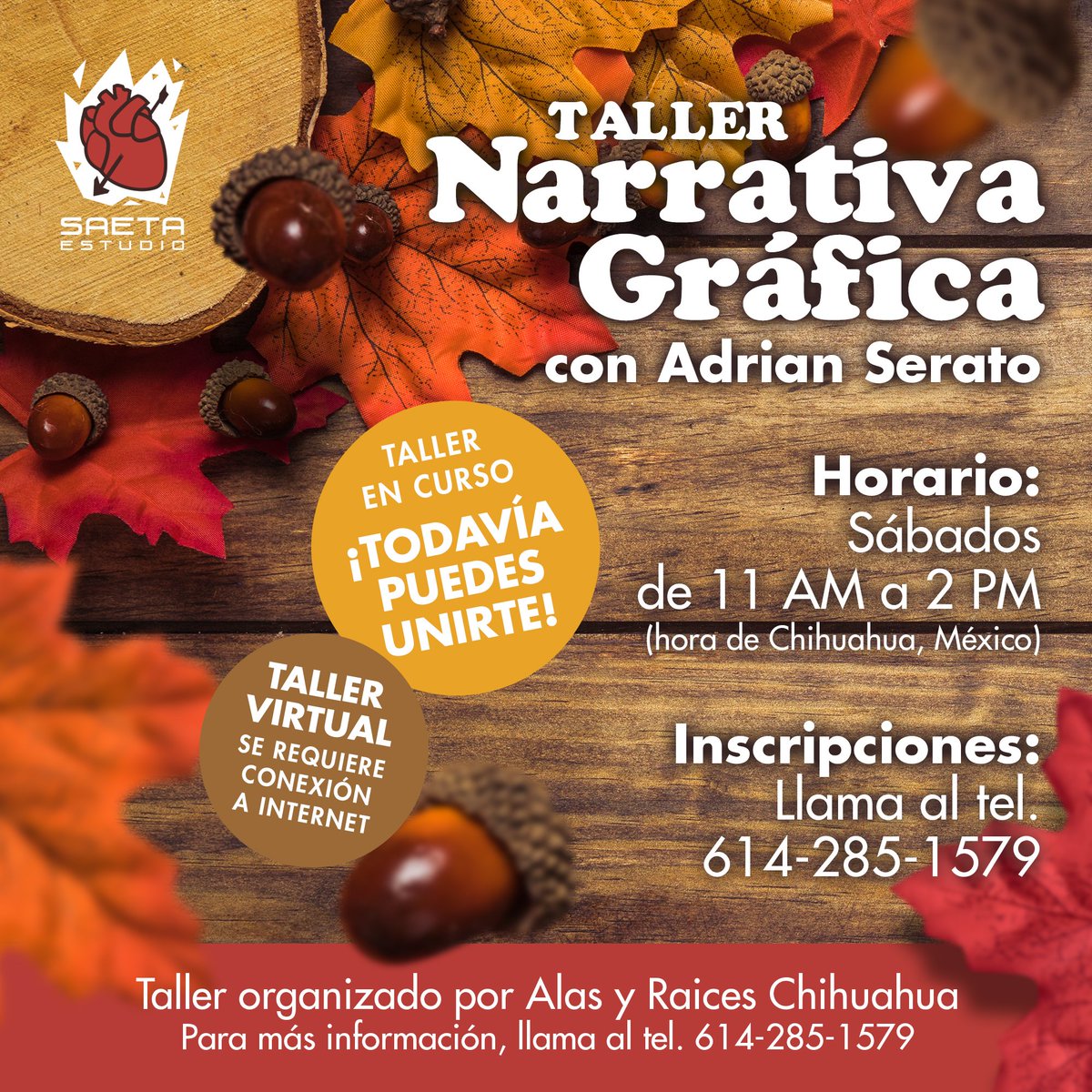 SaetaEstudio's tweet photo. ¡#SaetaEstudio te invita a unirte a cuatro talleres que ofrece gratis por Internet este otoño! Inscríbete en https://t.co/RWaW99C6d5 (excepto para el curso que requiere llamar por teléfono). https://t.co/YkJKDB90OM