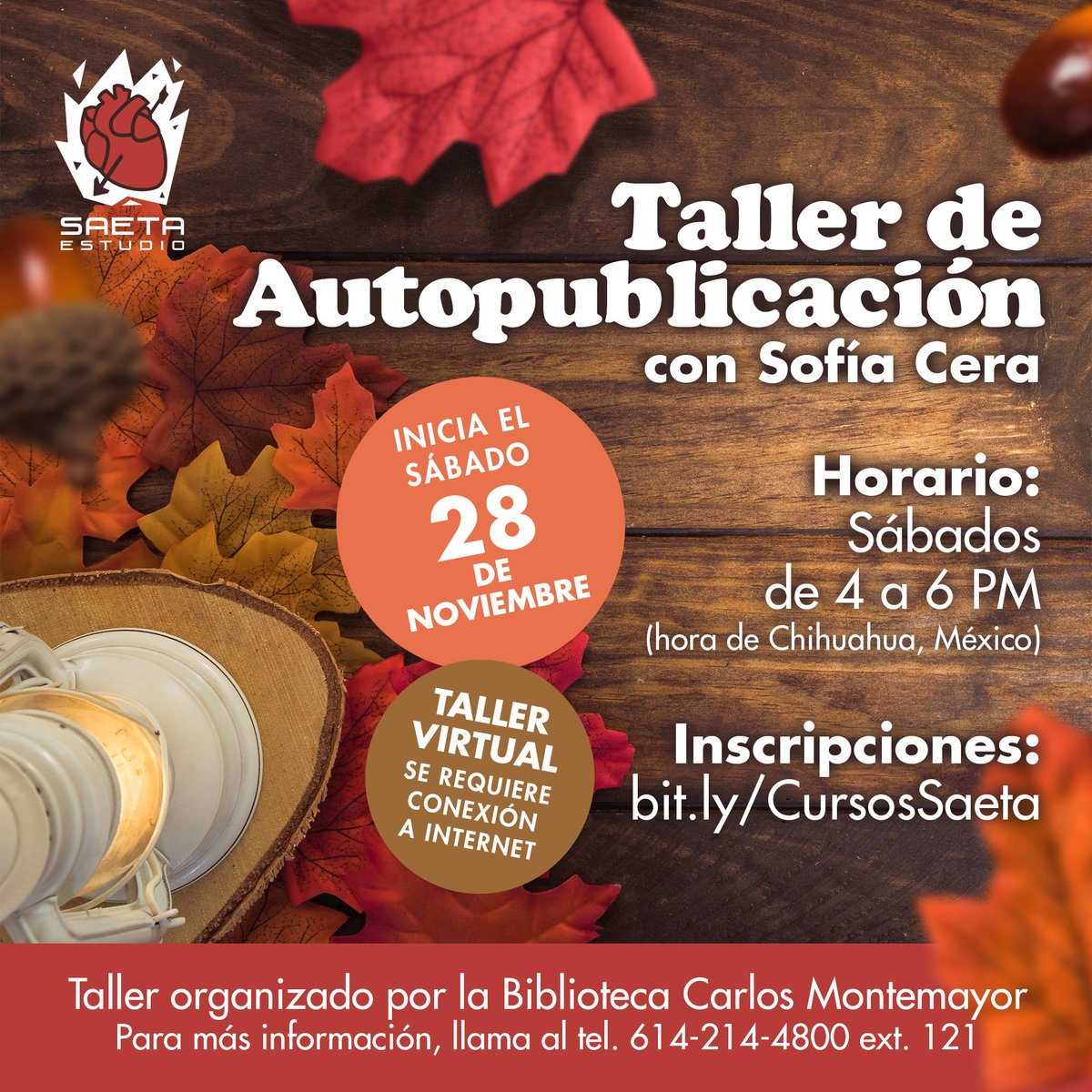 SaetaEstudio's tweet photo. ¡#SaetaEstudio te invita a unirte a cuatro talleres que ofrece gratis por Internet este otoño! Inscríbete en https://t.co/RWaW99C6d5 (excepto para el curso que requiere llamar por teléfono). https://t.co/YkJKDB90OM