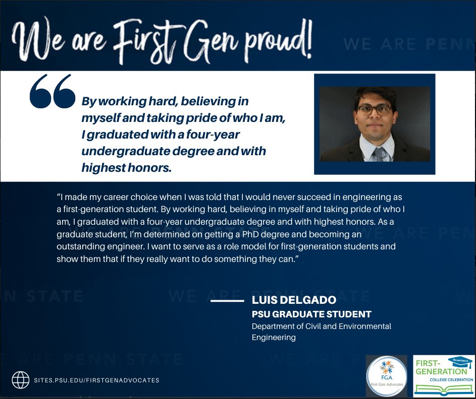 FGA_PennState's tweet photo. Luis Delgado, PSU Graduate Student shares experiences as a first-generation student. #wearefirstgen #celebratefirstgen #pennstate #celebratefirstgen2020 https://t.co/qLGuNep4MN