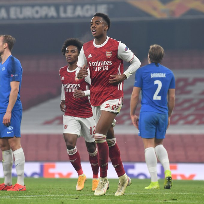Joe Willock wheels away after forcing an equaliser 