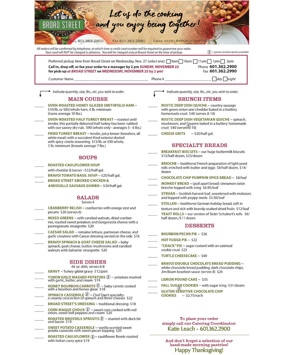 Don't want to cook this Thanksgiving? Let us do the cooking for you! We are taking Thanksgiving dinner orders now through Sunday, November 22nd. 
Click Here >> loom.ly/QZ1IzwY << to download our Thanksgiving Order Form.
#broadstbakery #Thanksgiving
