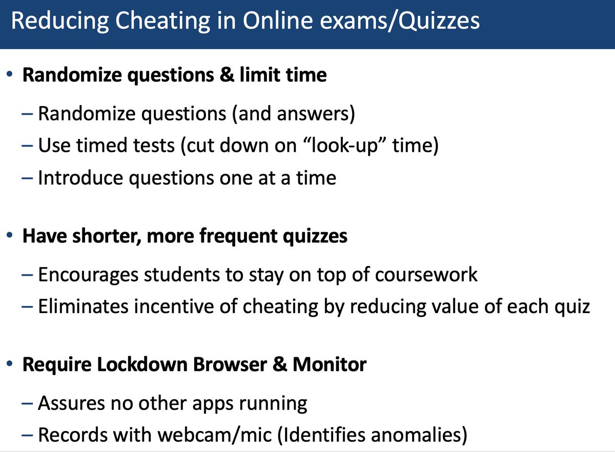 ekunnen's tweet photo. Academic integrity tips from a @Blackboard #DigitalTeaching20 session on "Fostering Academic Integrity in Blackboard" with Jacob Spradlin, SHSU Online https://t.co/hrh1mCdKm8