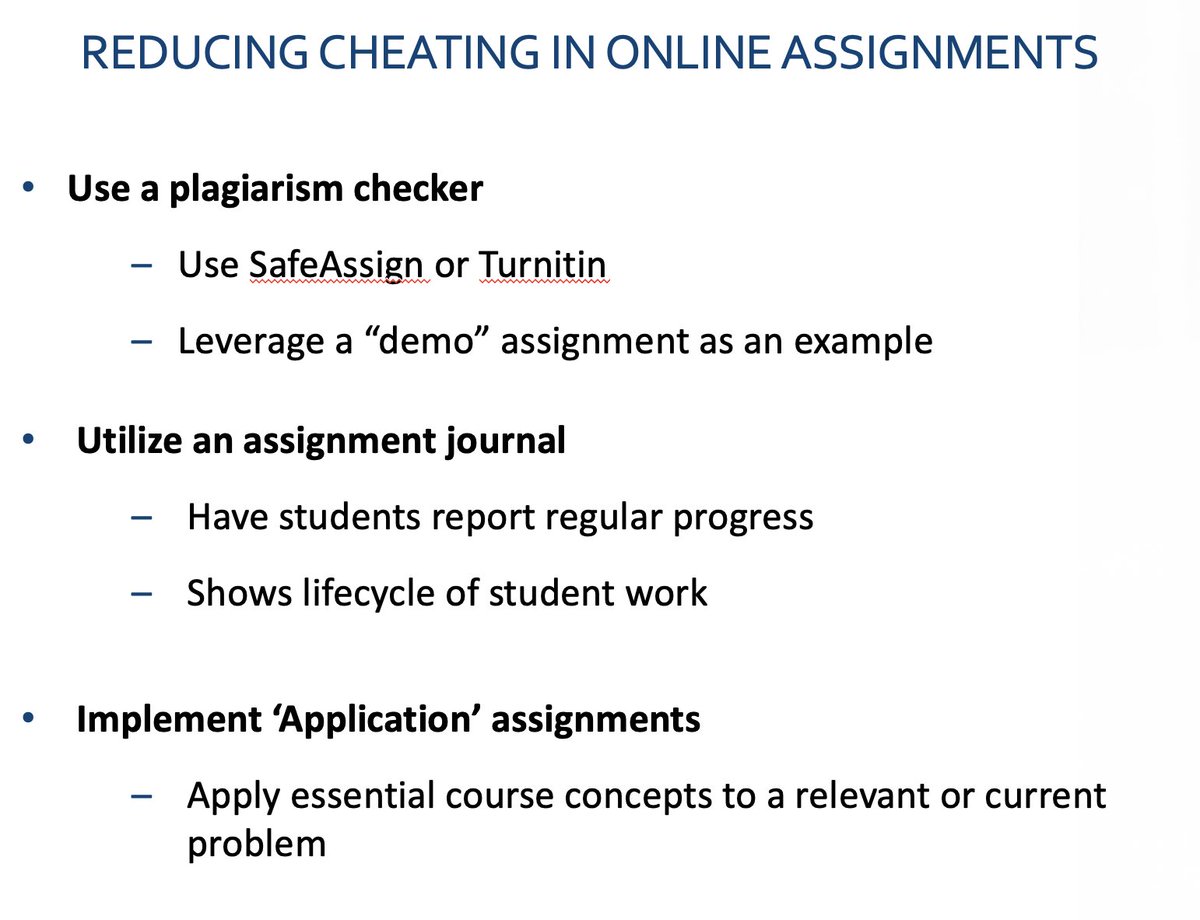 ekunnen's tweet photo. Academic integrity tips from a @Blackboard #DigitalTeaching20 session on "Fostering Academic Integrity in Blackboard" with Jacob Spradlin, SHSU Online https://t.co/hrh1mCdKm8