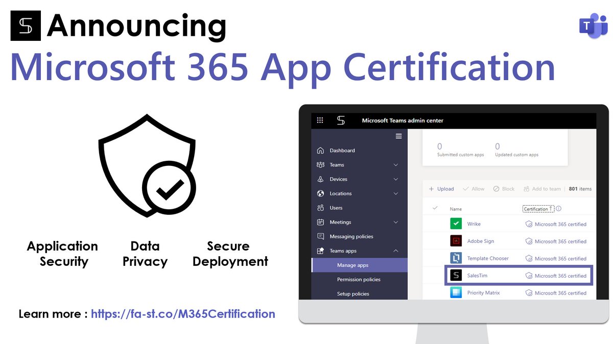guillaumemeyer's tweet photo. SalesTim is now the first Enterprise-Grade Governance App for #MicrosoftTeams certified by #Microsoft !
https://t.co/oqKkJMURWd #Microsoft365 #AppCertification #Office365 https://t.co/WvICQSDGOW