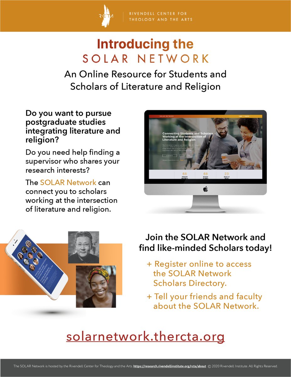ReligionandLit's tweet photo. For all of our student readers interested in studies in literature and religion, use the SOLAR Network to find other scholars and supervisors who share your interest. Register online at https://t.co/98v1eomZDJ! https://t.co/99MBN6BEEf