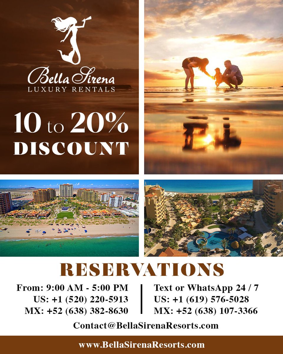 LuxurySirena's tweet photo. Get a 10% #Discount when you stay 2 nights &amp; Get 20% #Off #Promo when you #Book for 3 nights. #Reservations
Contact@BellaSirenaResorts.com
US: +1 (520) 220-5913
MX: +52 (638) 382-8630
#vacationrental #luxury #resort #condo #hotel #property #vacation #rental #oceanview #beachfront https://t.co/qUkMhh4KBj