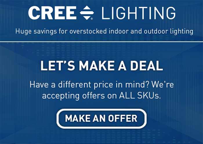 LUMADEAL (@lumadeal) on Twitter photo New products from <a href="/CreeLighting/">Cree Lighting</a> added to the LumaDeal Marketplace! Available in limited supply at lumadeal.com New products from <a href="/CreeLighting/">Cree Lighting</a> added to the LumaDeal Marketplace! Available in limited supply at lumadeal.com
