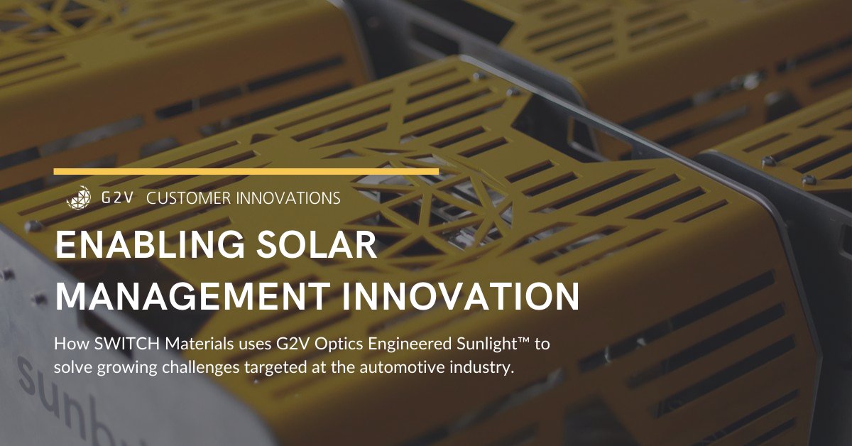 G2VOptics's tweet photo. “The question was what kind of lights could we use? Initially we looked at metal halide lights; the cost was quite a barrier.” - VP Product Development of SWITCH Materials. #sunbrick, #electrochromic #solarsimulator #artificialsun #automotivetesting  https://t.co/VDvqeZ7iKH https://t.co/ocNo08piO3