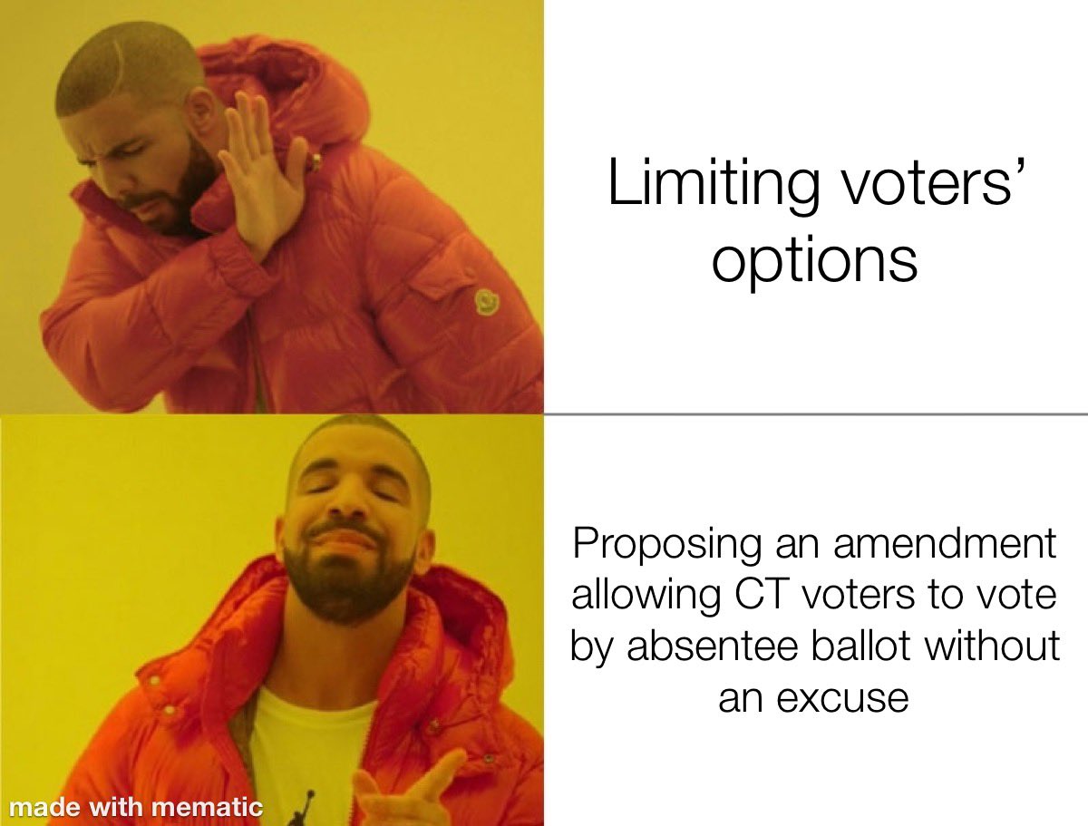 CTSotS's tweet photo. RT this if you think Connecticut should have no-excuse absentee voting, I’m trying to see something 

#MyVoteCT #VoteAbsentee https://t.co/cJtUTmk4Gs