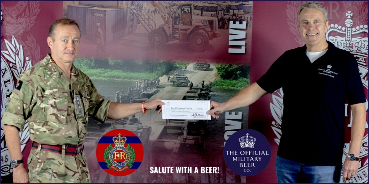 TheOfficialMil6's tweet photo. Our FIRST #PintsWithPurpose donation to the #RoyalEngineers Charity to help wounded soldiers. Corps Col. Matthew Quare accepted the £600 donation on behalf of the RE Charity from Official Military Beer Co.
SUPPORT @Proud_Sappers & BUY YOURS at https://t.co/Klv2g9pYPG https://t.co/rWQpBF1VZO