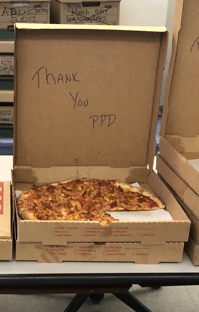 Captain Ginaldi and the Officers of the 39th District would like to thank Maria’s Pizza for sending food for the officers.