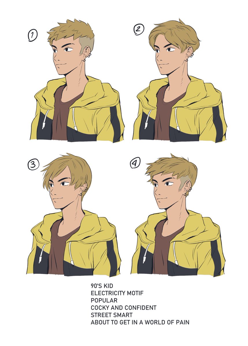 Hey, what hairstyle you think looks best for this guy?
I put some info about his character if it helps you give an answer 
