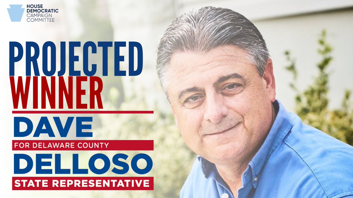PAHDCC's tweet photo. JUST IN: Delaware County has made it clear -- they support @DavidMDelloso. Representative Delloso is the winner in HD 162. 

He’s from Delco, he’s for Delco, and he will continue to fight for Delco in Harrisburg! https://t.co/jseBtgPoeN