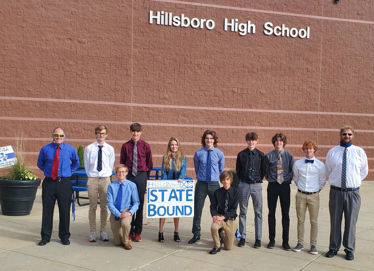 HHS_Athletics's tweet photo. State bound XC runners and coaches this morning before they left. They are currently getting a workout at Cosmo Park then off to Shakespeare's for dinner. @HillsboroXC @Hillsboro_JH @HHSAdminteam @Hillsboro_R3 https://t.co/q3vmKcUdU1