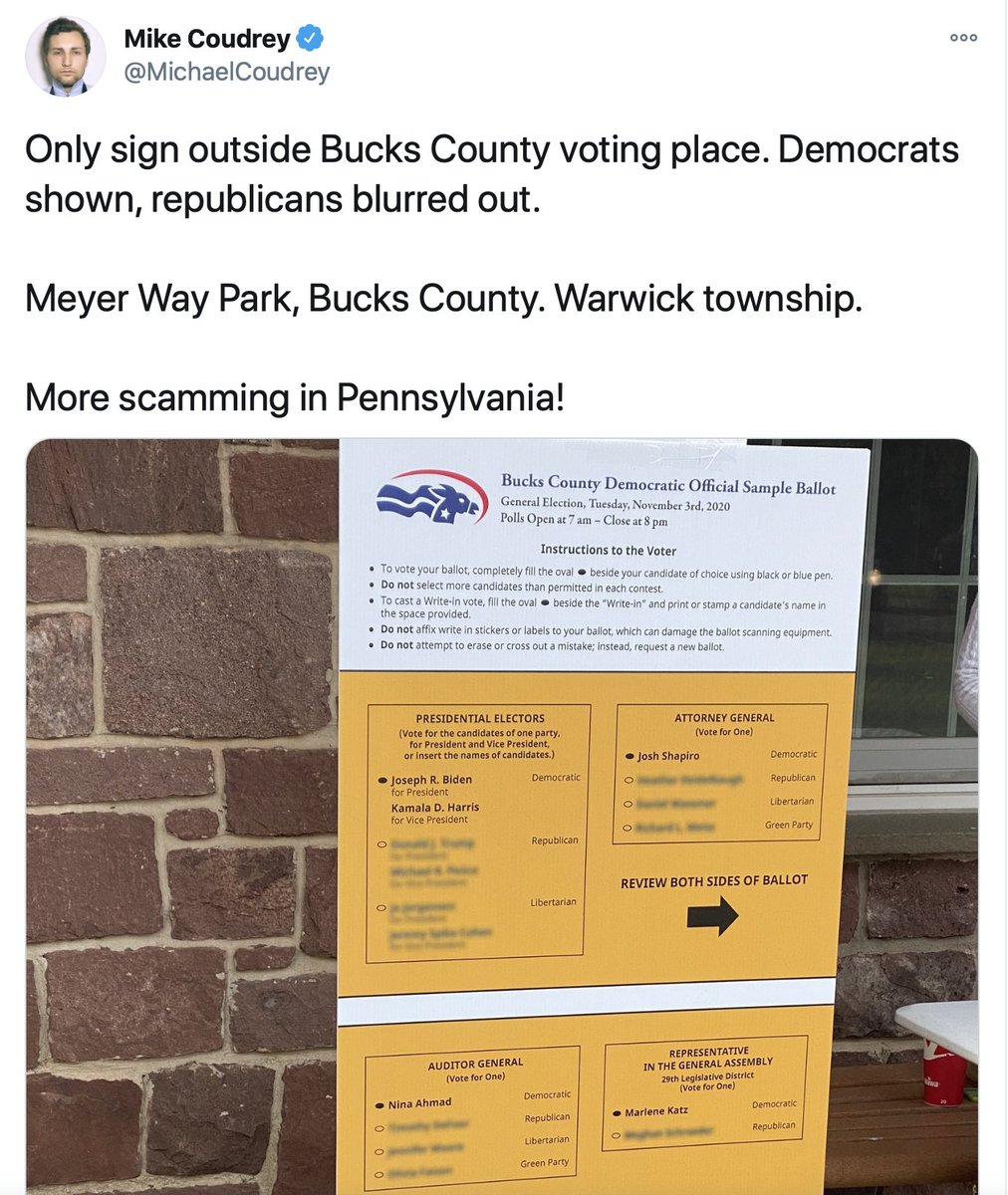 46/ This is a good one I called out yesterday, from my home county in Bucks. Unlikely many people claimed I don't actually think this is a photoshopped image (even though the names look comically blurred). Just look at the top: "Democratic official sample ballot."