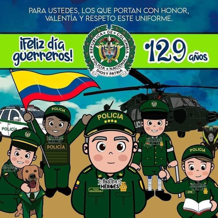 Andrescmartine5's tweet photo. Feliz aniversario para todos nuestros hombres y mujeres que hacen parte de la gran familia policía nacional, hoy en sus 129 años de creación en nuestra querida nación. Dios bendiga y acompañe sus labores diarias. https://t.co/KNOedd2NRY