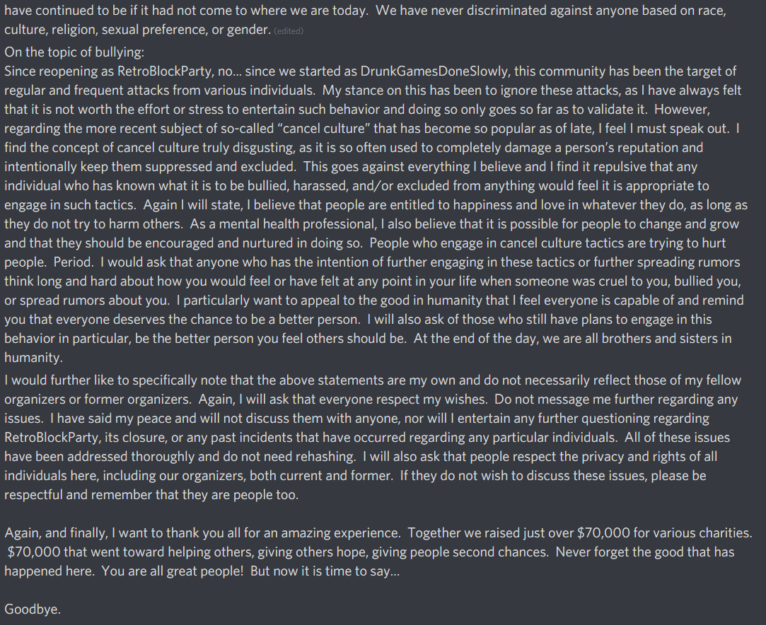 RetroBlockParty's tweet image. Hey all, Wolf here.  If you're not a part of the Discord, you likely missed the message posted today.  So I'm going to share it here.  Posting it as images, as multi-post was screwing up.  Thank you all for everything. ❤️

youtube.com/watch?v=xvTnWp…