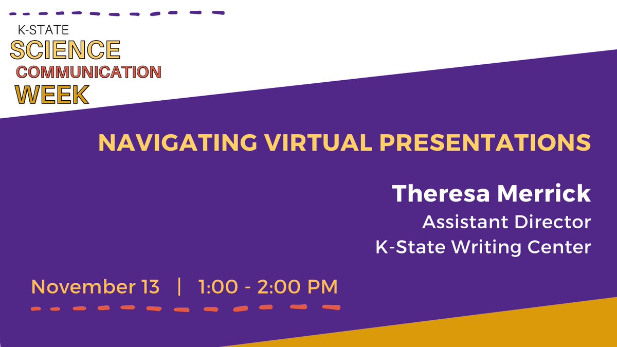 Learn how to navigate virtual presentations with Theresa Merrick. #KState #SciComm Week. Please register here: kstate.qualtrics.com/jfe/form/SV_29…