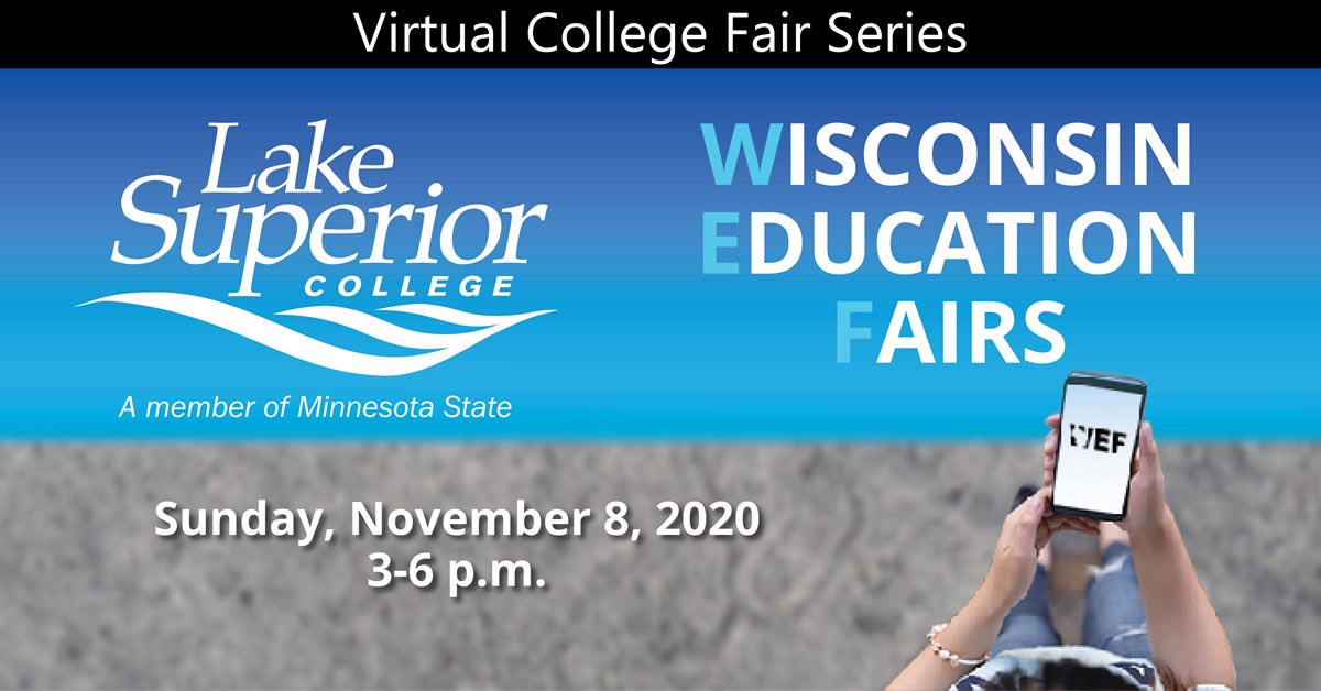 LSC_Duluth's tweet photo. Our 3rd Virtual Wisconsin Education Fair (WEF) of the season is Sunday. The fair is open to all WI high school students and parents. Free to attend but registration is required. Great opportunity to learn about LSC, 90+ programs, affordable tuition and more. #ApplyForFreeToLSC https://t.co/9meW45cvvW