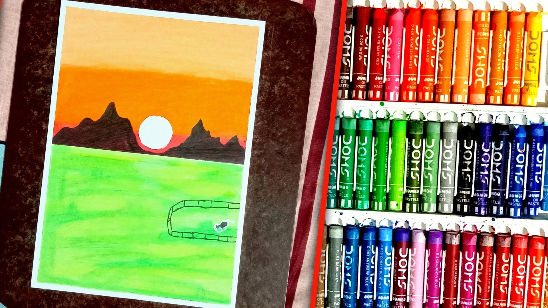 How to draw easy & beautiful scenery with oil pastels / River Side Scenery  Drawing/ গ্রামের দৃশ্য