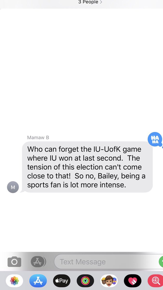 In the fam group chat, I asked if this is what it feels like to be a sports fan. My grandma’s response: