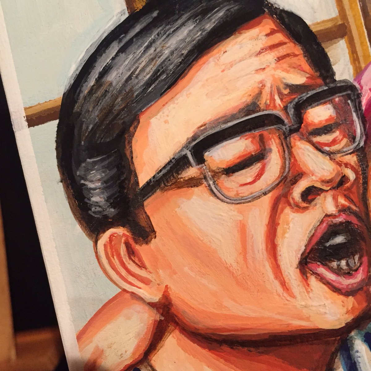 「個展6日目11時オープン!在廊中。作品タイトル「授乳」個展「茶封筒コレクション」」|吉岡里奈のイラスト