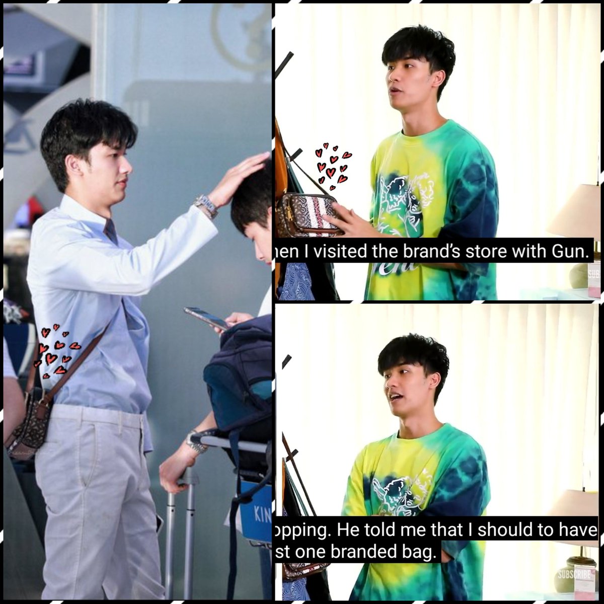 TayGunIsReal_'s tweet photo. He didn't know the price of that t-shirt. Gun gave him? And alsk bag that Gun told him to buy 💚💙 Just boyfriend things #TayGun #TayGunisreal 😚 https://t.co/ul25L62CHN