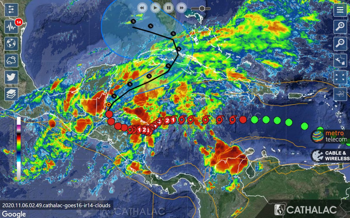 servir_cathalac's tweet photo. Track actual de la tormenta tropical ETA. Sus vientos se mantienen en 35mph https://t.co/UdYTPAsUea