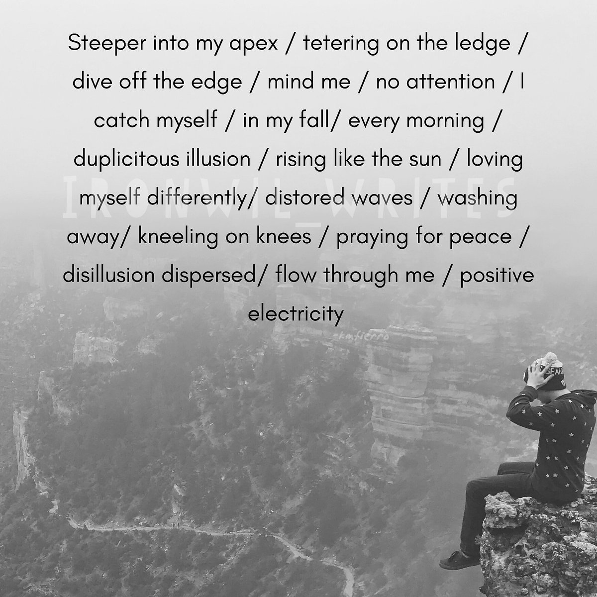 IronwilW's tweet photo. Catch yourself before you fall
#writingcommunity #poemdaily #poemsbyme #globalagepoetry #writersandpoets #writingsociety #mentalhealth #anxiety #positivevibes #Election2020 #poetry #nyu #la #femme  #writer #creativecontent #nevada #selfcare #nature https://t.co/AKtcn47Uyb