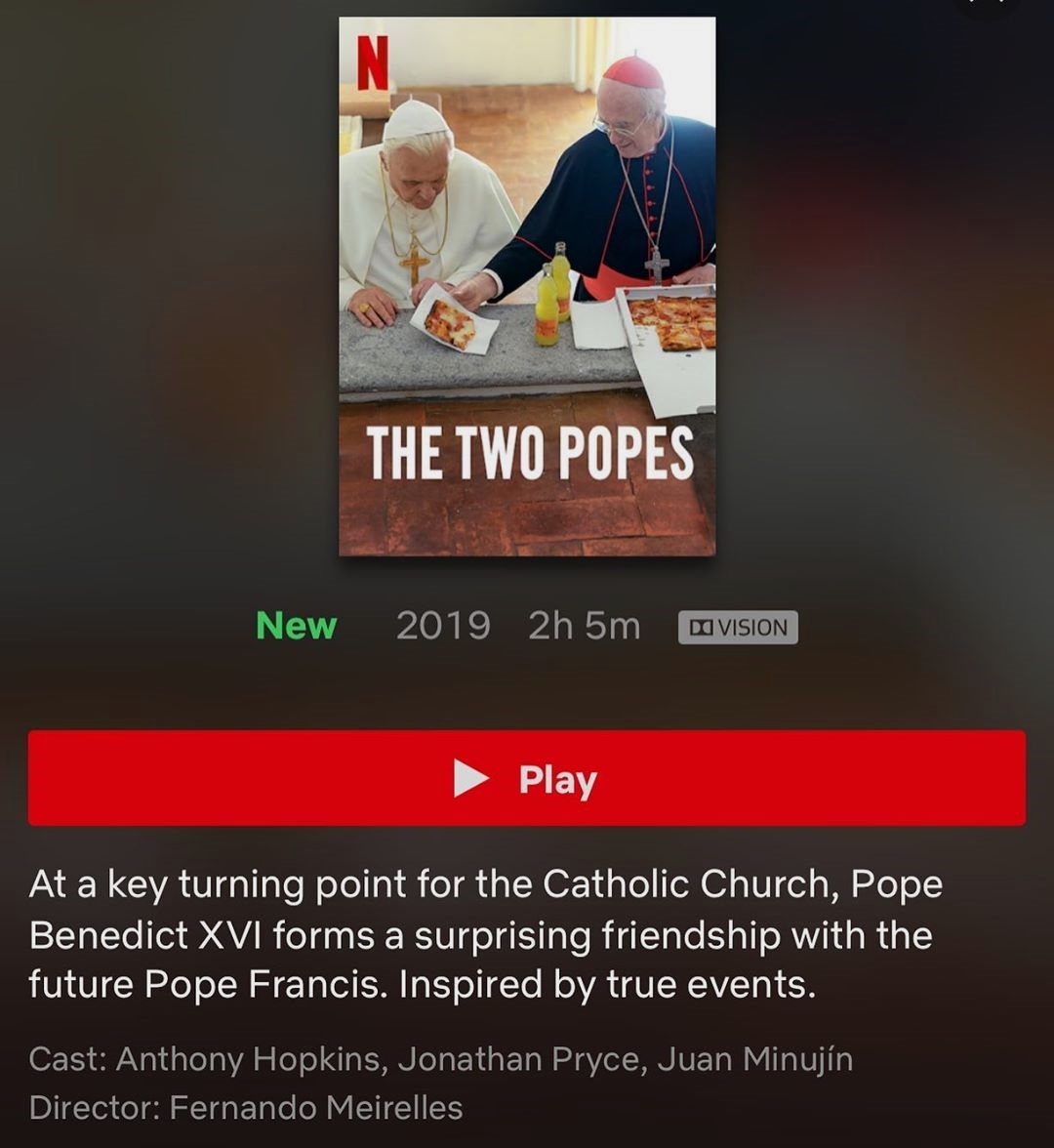 OpenYa3rdEye's tweet photo. New Netflix movie "The Two Popes" 🍕
#pizzagateisreal @unplugthematrix #unplugthematrix
@unplugthematrix https://t.co/HAJBdFvpf1