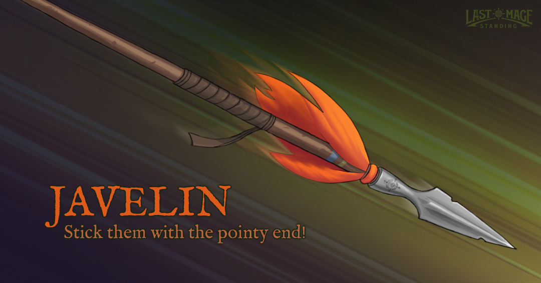 LastMageGame's tweet photo. This javelin is possessed by the angry, vengeful spirits of giant wasps. It not only flies with supernatural accuracy, but buzzes loudly as it soars though the air, terrifying all who hear it. #lastmagestanding #unity3d #multiplayergaming #shootergames #mobilegames #comingsoon https://t.co/LRHOWxej09