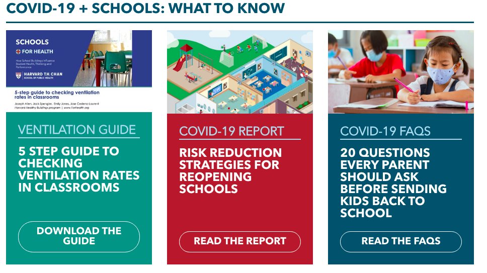 While summer was the ideal time for upgrades, we must hasten now to improve ventilation in schools that need it. This is part of ensuring that schools are maximally protected through the Winter.For more see this guide from  @HarvardChanSPH:  https://schools.forhealth.org/ /END