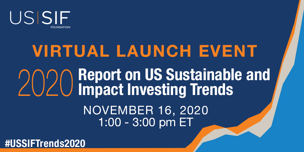 CleanPortfolio's tweet photo. The US SIF Foundation is launching its Report on US Sustainable and Impact Investing Trends 2020 on Nov. 16! Register for the virtual launch event to learn about the latest #sustinv &amp; #impinv trends: https://t.co/z1Igd1t0dP   #ESG #USSIFTrends2020 @US_SIF https://t.co/XwKCPGhb4v