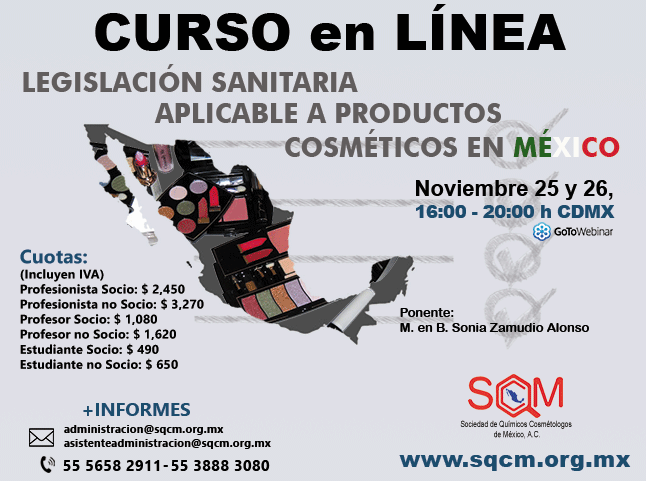 SQCMofficial's tweet photo. #sqcm #cursos #legislacionh #cosmeticos
Próximo curso "LEGISLACIÓN SANITARIA APLICABLE A PRODUCTOS COSMÉTICOS EN MÉXICO".
Consulta el temario: https://t.co/o0NfTfBUlN
Realiza tu registro en el siguiente link: https://t.co/xOwAuJOg8Z https://t.co/uvJJESWHhd