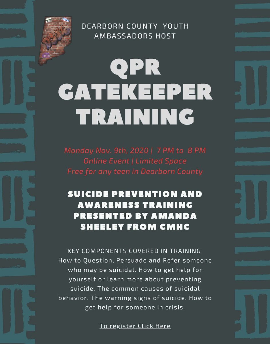 Free for any Dearborn County teen!
Register at eventbrite.com/e/122908509661