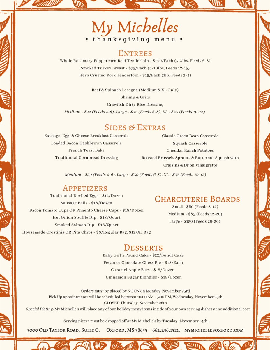 MyMichelles's tweet image. 2020 Thanksgiving Menu! conta.cc/3ewRVPq