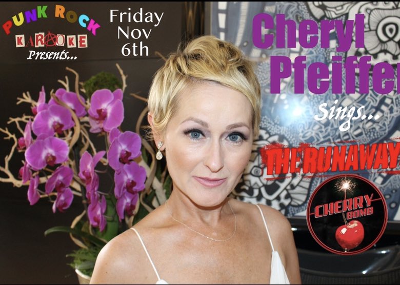 Darrin99's tweet photo. Tomorrow, AM in PT, check my beautiful wife Cheryl belt out the @TheRunaways hit CHERRY BOMB w/ me @ @PRK_LA - @GregHetson @slee9383 @RandyBradbury @DangerousD_Show #CherryBomb #Runaways #Nepatism LOL https://t.co/PHmvx1Jo2e