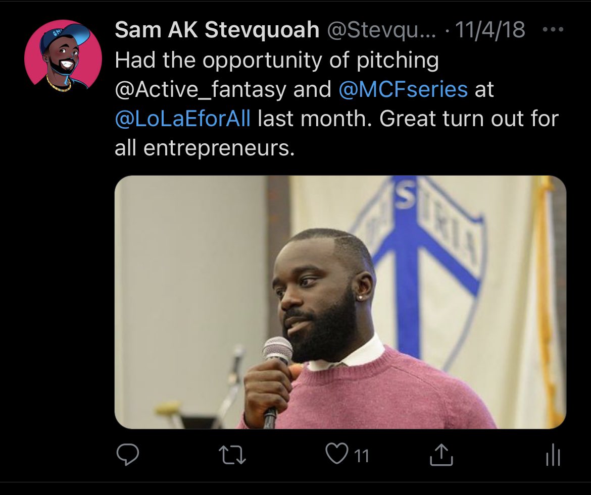 Stevquoahjr's tweet photo. Story time. 2 years ago I had the opportunity to pitch at @LoLaEforAll. It was an informal opportunity just to speak to the audience. Fast forward to this year, not only was I invited to compete, but I left as the Grand Prize winner. (1/2) https://t.co/pW5UIV2tkJ
