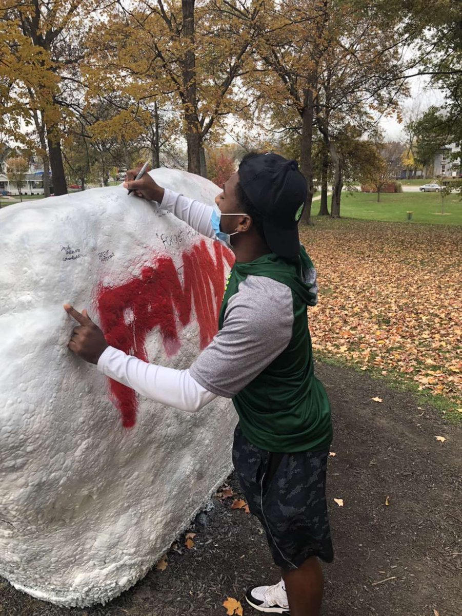 SigmaZeta3's tweet photo. #SignTheRock  Sigma Zeta showing their supports for social justice by signing the rock Painted by the football and basketball teams! @DubC_Football https://t.co/2aVQlr5MRA