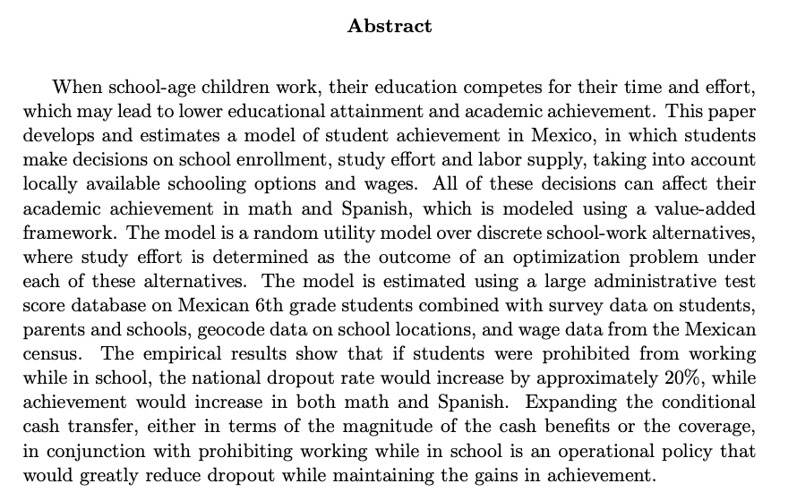 Gabrielle VaseyJMP: "The Impact of Child Labor on Student Enrollment, Effort and Achievement: Evidence from Mexico"Website:  https://gabriellevasey.github.io/ 
