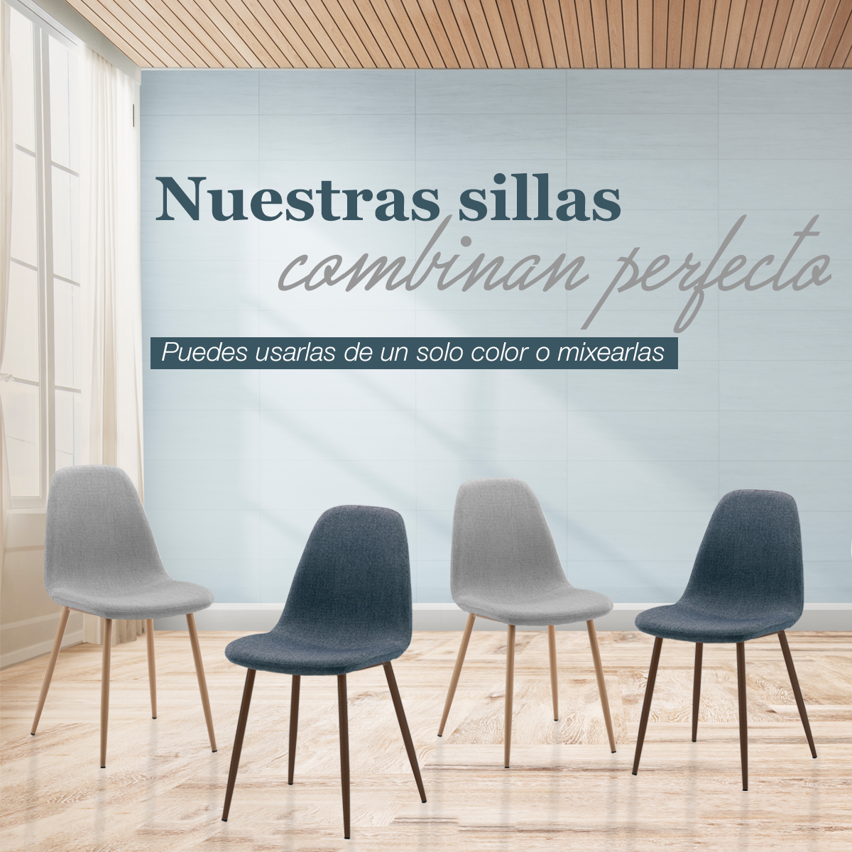 Nuestras sillas combinan perfecto
Mod. Loftstory 103 "gris"
Mod. Deep Blue 103 "azul"
Sillas para comedor de MDF, tela y metal.

Incluye: 1 pieza
-Diseño ergonómico
-Tapicería de poliéster
-Cómoda y fácil de limpiar
-Ligera y versátil

Adquiérelas aquí:
whatshome.net/link/store/ROOT