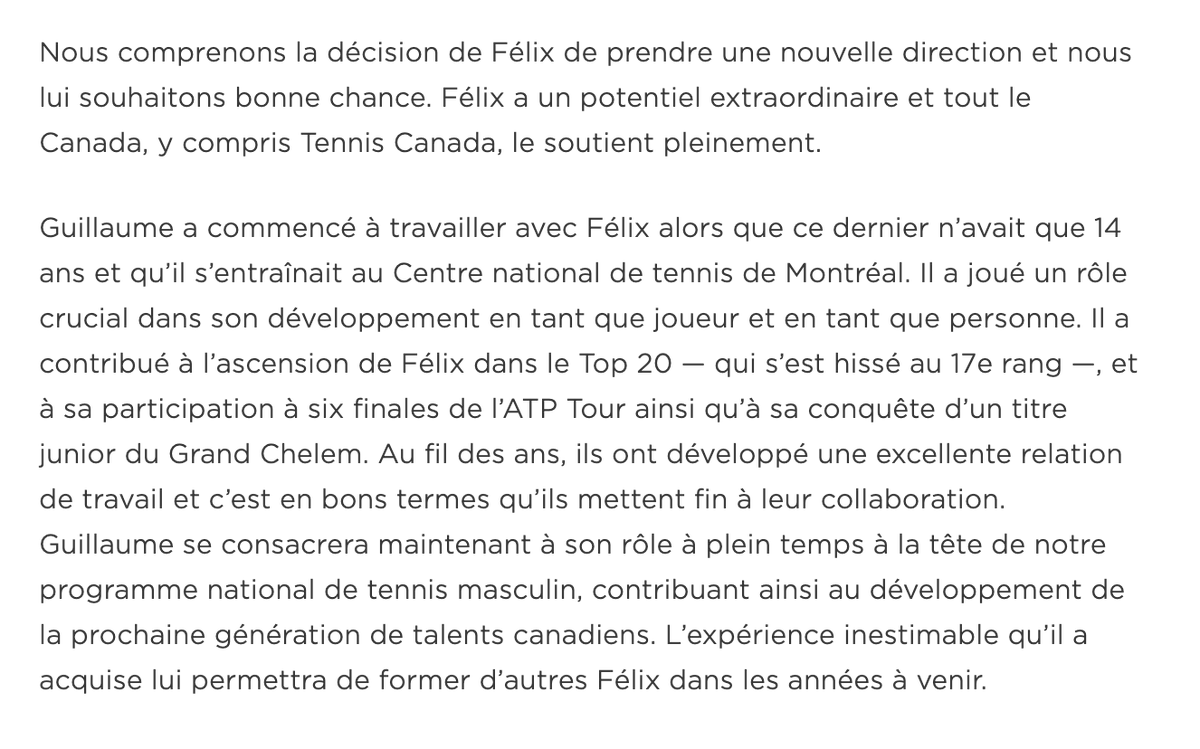 TennisCanada's tweet photo. Nous aimerions remercier l'entraîneur Guillaume Marx pour son excellent travail auprès de @felixtennis - et nous attendons avec impatience de voir la suite de leur parcours respectif. 👊 https://t.co/0Ywqb72zZI