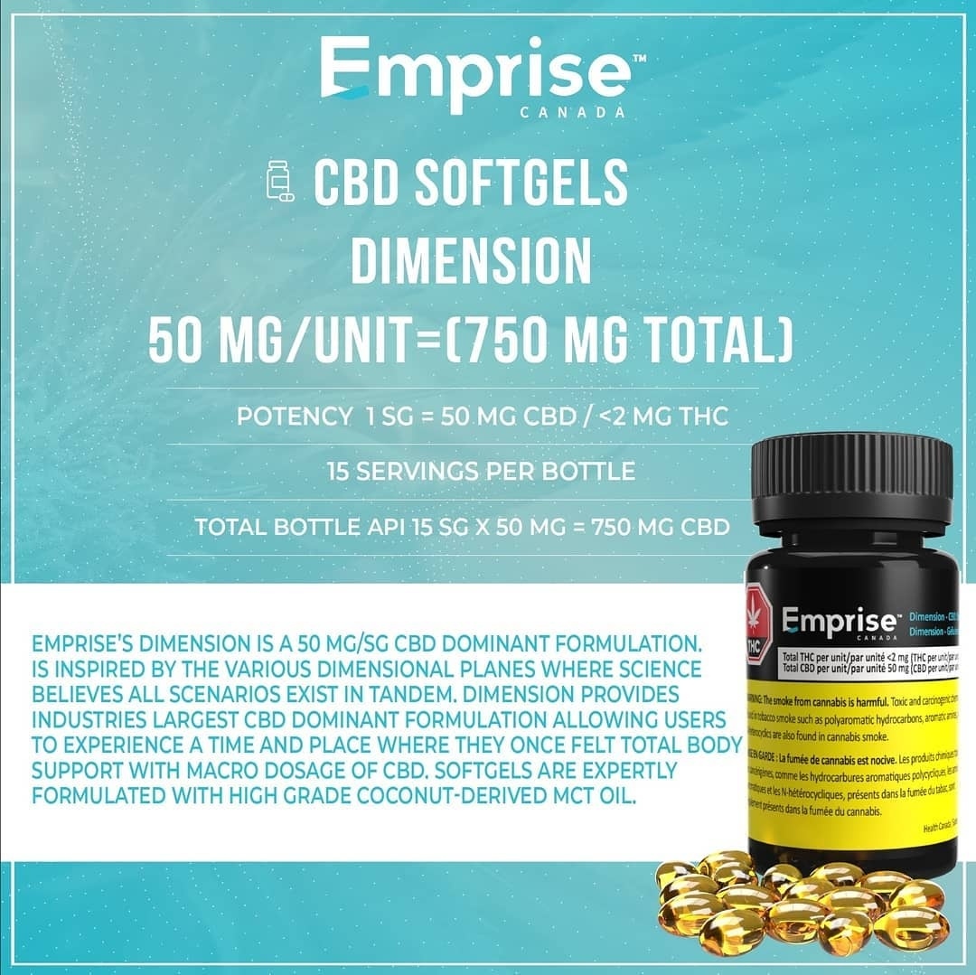 EmpriseCanada's tweet photo. Introducing Emprise Dimension CBD Softgels. 
50mg/sg CBD - 15 Softgels per Bottle. 
Check your local cannabis retailer for availability. 
- Coming soon to Alberta and Ontario Cannabis Stores https://t.co/AKymMTYHlT