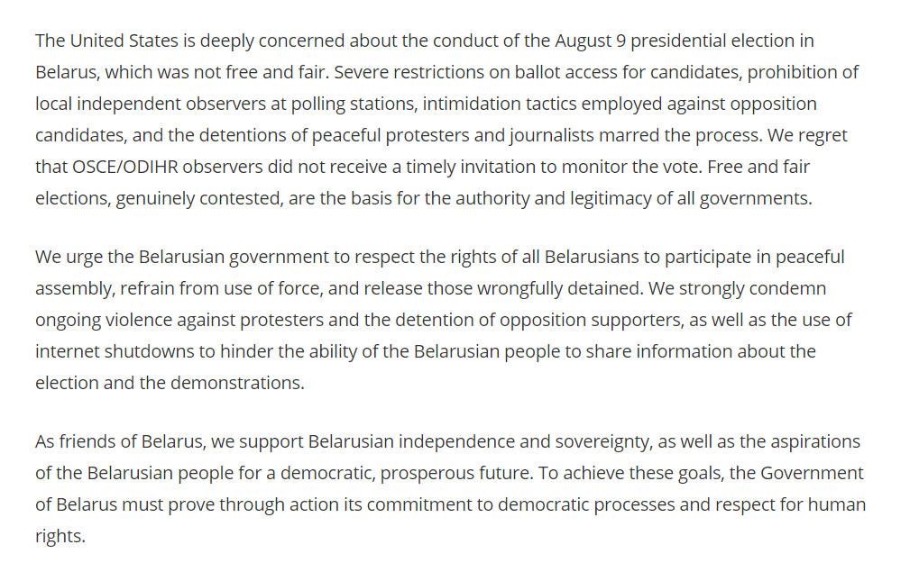 Interesting to read US State Dept recent criticism of Belarus elections. "prohibition of local independent observers at polling stations" - uh, tell that to Trump campaign in Philadelphia