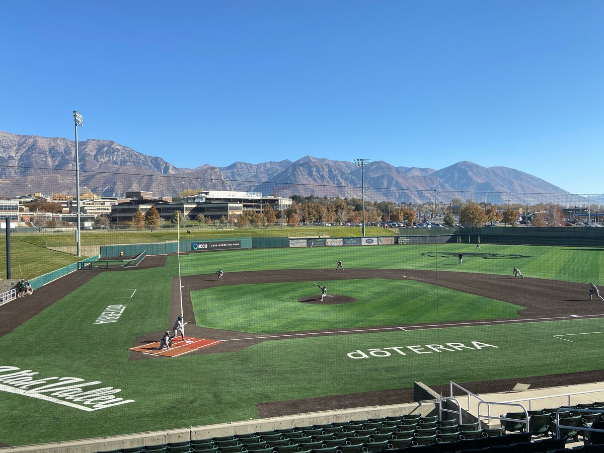 UVUbsb's tweet photo. It felt great to be scrimmaging at UCCU Ballpark today!  That new turf is 🔥

#UVU #GoUVU #UVUbsb #WACbsb https://t.co/TAtrZfG5YR