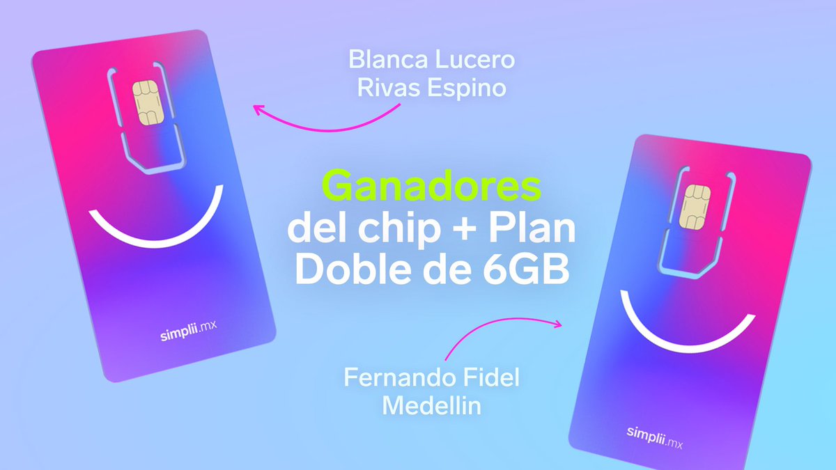 ¡Felicidades a los Dos ganadores de los planes Dobles! 🥳 Disfruten sus Dos meses gratis con Simplii. 🚀 💜 Y recuerda, cada semana es una oportunidad de ganar Dos meses gratis. Síguenos y conoce más. 😎