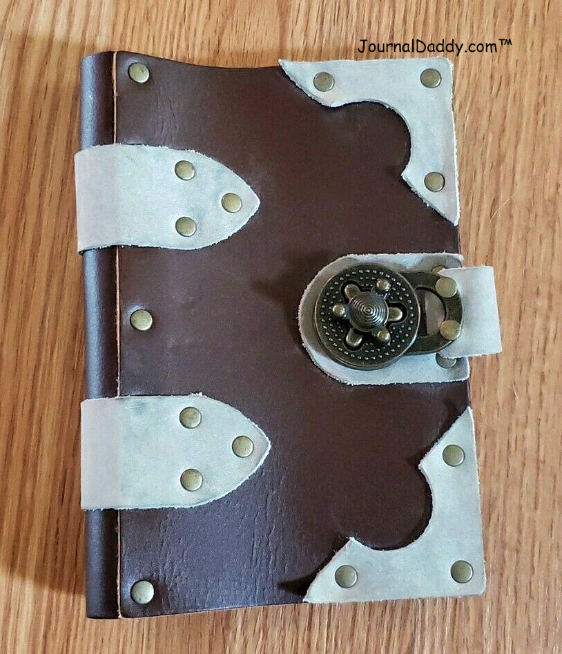 JournalDaddy's tweet image. Handmade refillable small leather journal with unique metal closure. This will be in San Angelo  at our next show this weekend 11-7-20 along with many more.