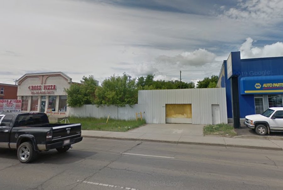 The site was zoned Medium Industrial until after the Strathcona Junction planning, when new customized zoning allowing housing on upper floors was enacted. Removal of the billboard a year ago should have been a clue but I didn’t notice.