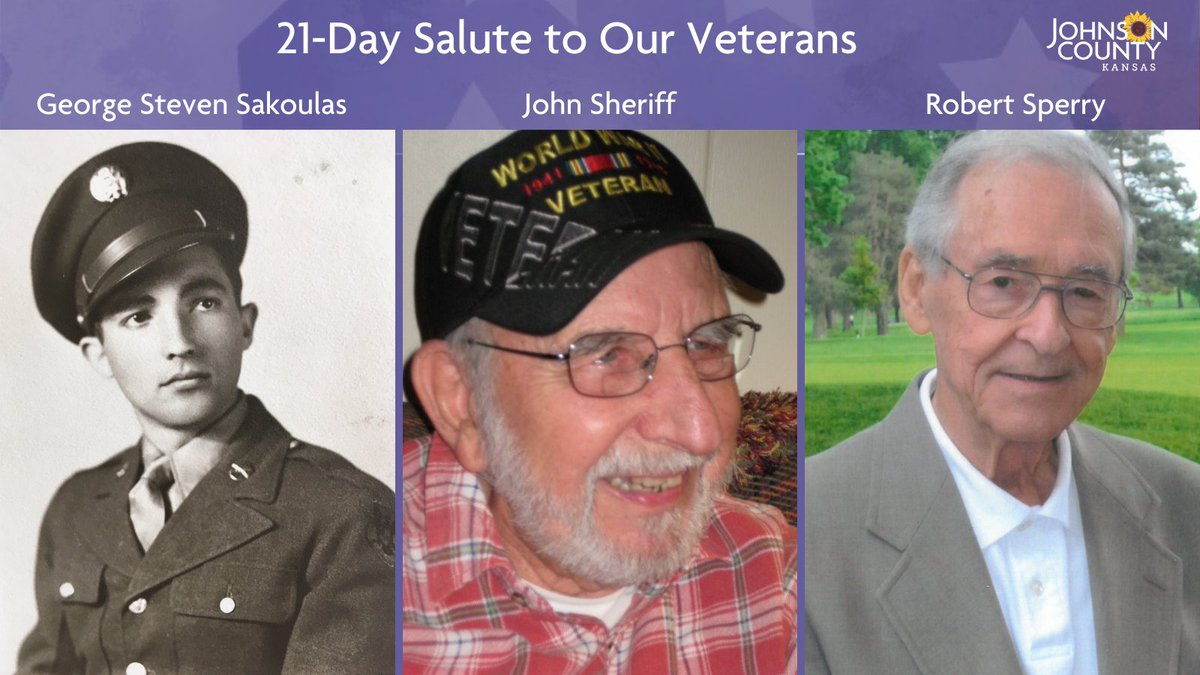 Continuing with the 21-Day Salute to our Veterans leading up to  #VeteransDay. Honoring three more World War II veterans today. You can view their profiles at  https://jocogov.org/JoCoHonorsVets&nbsp;. View all veteran profiles featured so far at  https://jocogov.org/all-veteran-salutes  #JoCoHonorsVets 